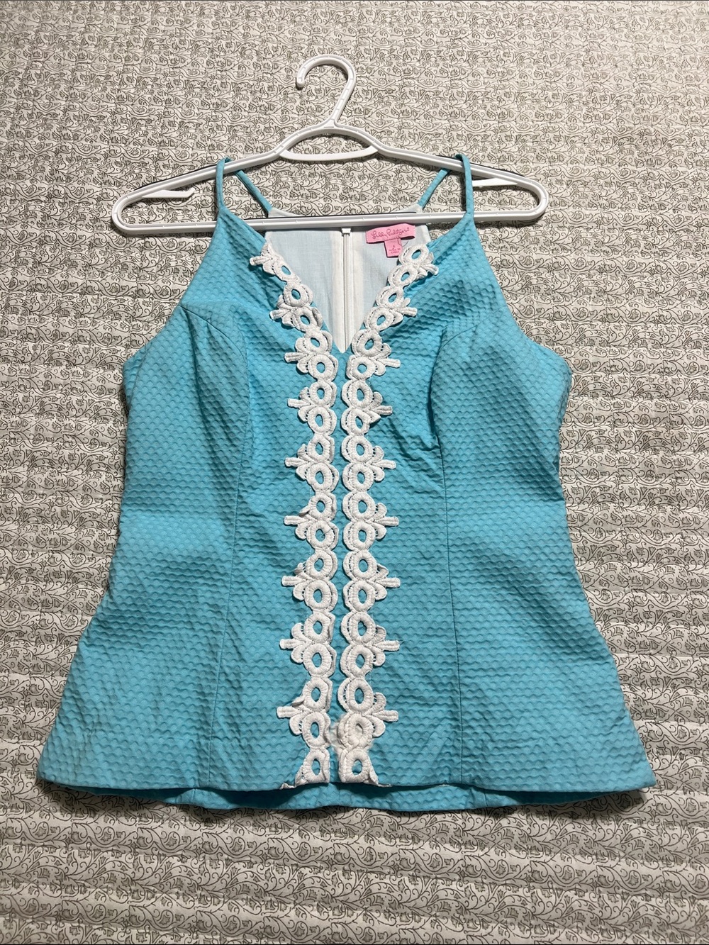 Lilly Pulitzer Aqua Blue Lace-Trim top